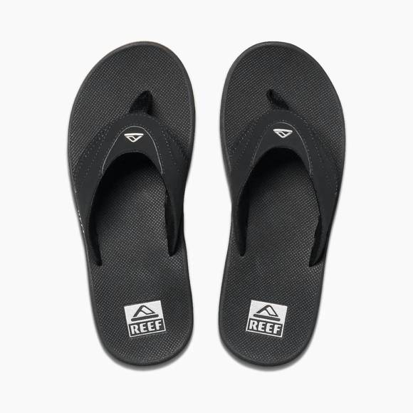 NEW REEF men's fanning flip flops in black/silver - Picture 2 of 3